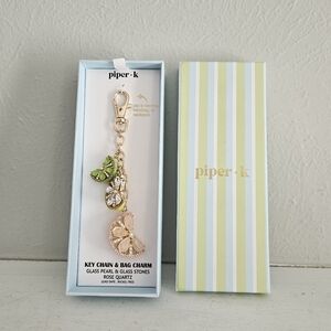 NWT- Piper K Glass Stones And Rose Quartz Fruit Slice Bag Charm/Keychain
